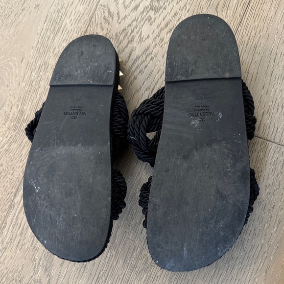 Valentino Garavani Black Braided Rope Slide Sandals with Stud Trim - Picture 5 of 5